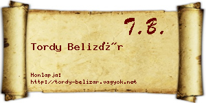Tordy Belizár névjegykártya